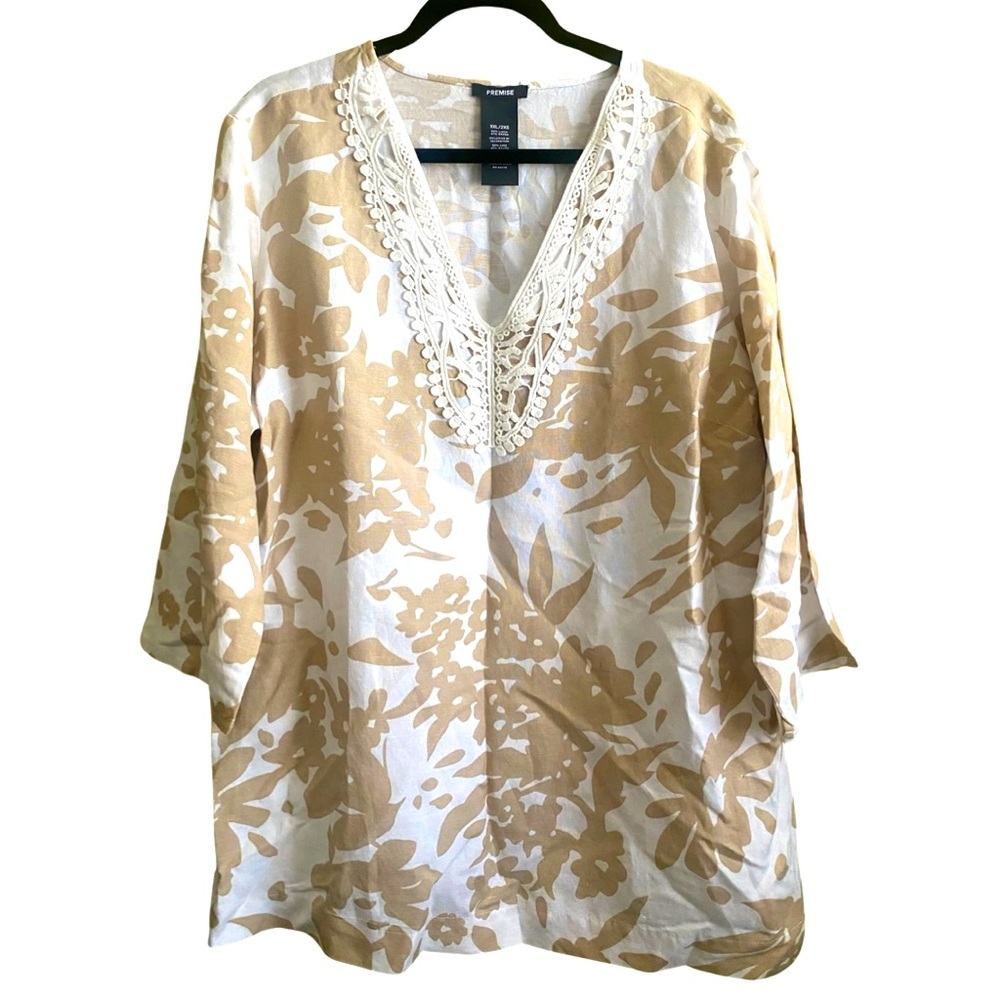 Premise Linen Blouse 2XL Tunic Style Floral Lace